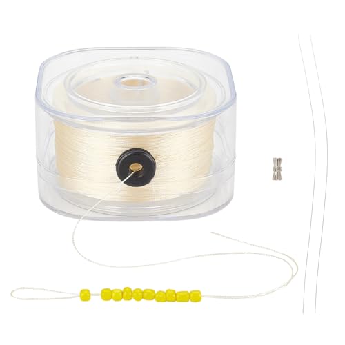 PH PandaHall 246 Yards 0.2mm String for Bracelet Beading Thread Seed Bead Thread Sewing String with Leading Wire and Organizing Case for Leather Stitching Beading Jewelry Bracelets Making Beige - size: 0.2mm, style: Beige