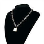 DIBOLA Padlock Necklace Stainless Steel Lock Chain for Men Women Silver 18-24 inch - color: Silver2
