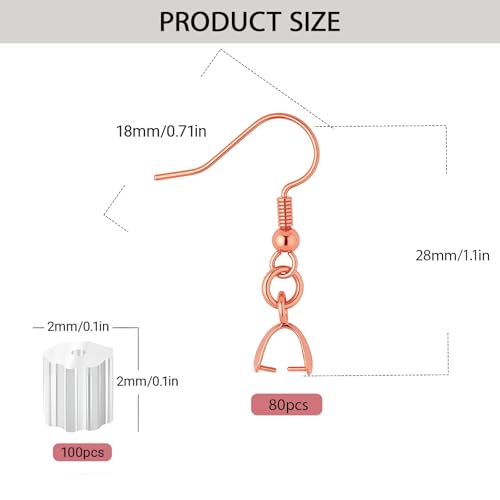 180PCS Earring Making Kits Rose Gold Earring Hooks Hypoallergenic Ear Wires Fish Hook for DIY Jewelry Making Bulk Pack - color: Rose Gold