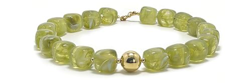 Colorful Beaded Choker Necklace for Women Boho Large Square Acrylic Beaded Necklace Adjustable Surfer Beach Strand Necklces Summer Jewelry Accessories - color: Green