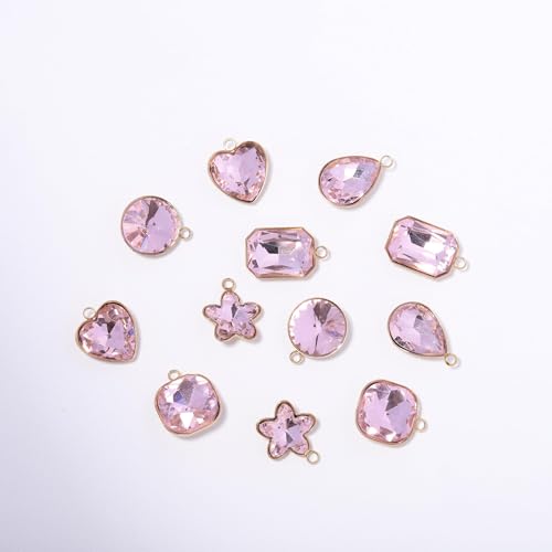 Song Xi Red Shape Random Charms For Jewelry Making Clear Crystal Charms Pendants Bracelets Necklace Earrings Bulk Keychain Arts And Crafts Diy Birthday Gifts For Women AB Color 12pcs - color: Random Shapes - Pink