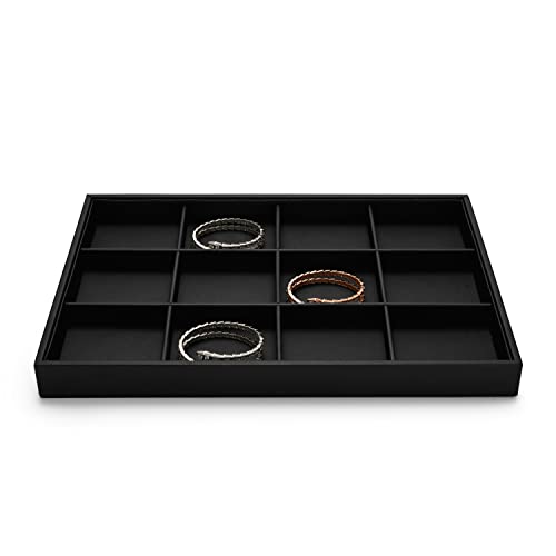 Black PU Leather Jewelry Display Flat Tray Ring Necklace Watch Organizer Display Tray (1 grid) - style: 12 Grids
