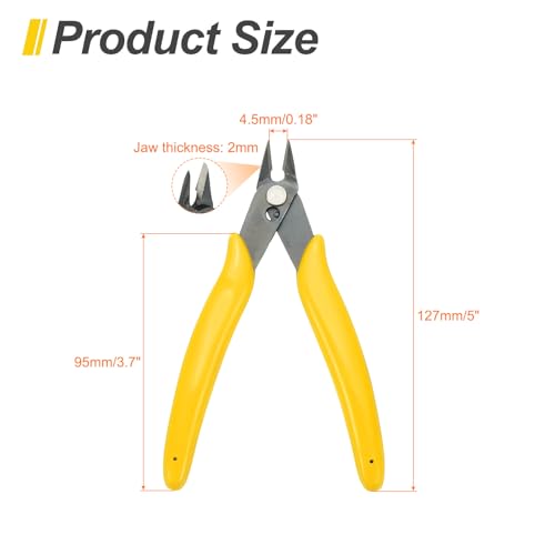 HARFINGTON 5" Flush Cut Pliers Small Precision Wire Cutter Side Cutter Diagonal Cutting Pliers for Jewelry Model Electronic 3D Print, Yellow - color: Yellow