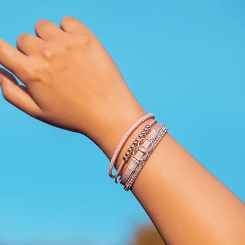 FANCY SHINY Mothers Day Gifts Boho Leather Wrap Bracelet Stackable Infinity Chunky Cuff Bracelets Western Hippie Outfits Jewelry Valentine Gifts for Women - color: Pink