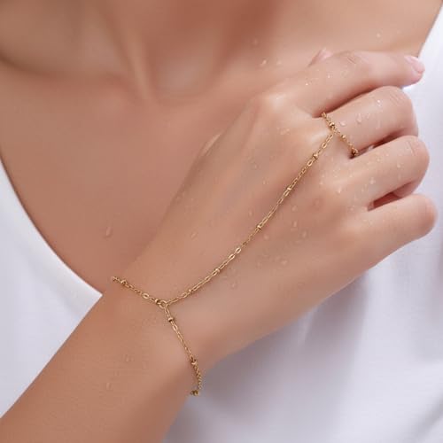 Gold Bracelets for Women Hand Chain Bracelet Stack Stainless Steel Non Tarnish Beach Jewelry Dainty Womens Bracelets Summer Essentials Trendy Handchain Link Bracelets for Women - color: Gold Bead Chain