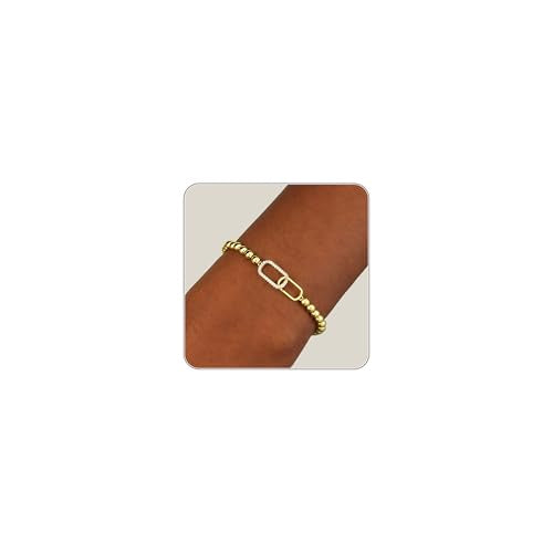 Mothers Day Gifts - Beaded Bracelets for Women 14K Silver Gold Plated Stretch Handmade Ball Bracelets Cute Charm Bracelet Dainty Stackable Cross Heart Bow Wave CZ Circle Trendy Jewelry Easter Gifts - color: zirconia-square
