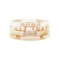 LALAPPLE Gold Plated Beaded Acrylic Bamboo Tube Bangle Bracelets for Women, Colorful Chunky Curved Tube With Gold Plated Pieces Beads Stretch Bracelet Friendship Summer Beach Jewelry - color: X-Beige Set