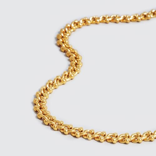 Dremmy Studios Dainty Gold Choker Necklace for Women 14K Gold Plated Coin Disc Figaro Layered Beaded Flat Mariner Sideways Cross Wishbone Link Clavicle Necklaces - style: 4.8mm Curb Chain