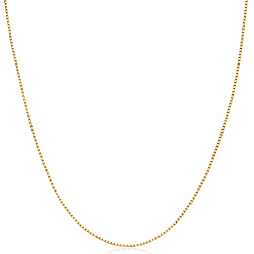 Amazon Essentials Sterling Yellow Gold or Silver Thin 0.8mm Box Chain Necklace - color: Yellow Gold, size: 16"