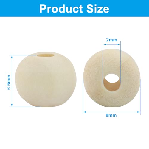 300Pcs Natural Wood Beads, 8mm Small Round Wooden Balls, Unfinished Wooden Beads for Crafts, DIY Jewelry, Dream Catchers - size: 8mm