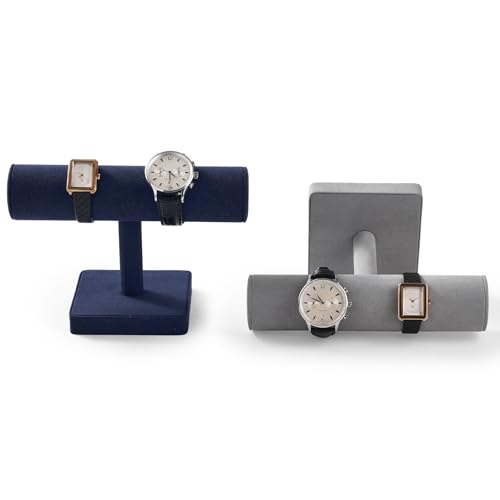 Oirlv Microfiber T-bar Bracelet Watch Organizer Display Stand Professional Jewelry Bracelet Display for Selling (Blue,Microfiber) - color: Blue