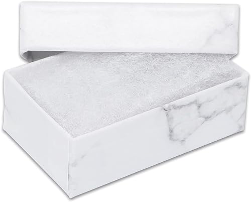 TheDisplayGuys - 100-Pack #10 Cotton Filled Cardboard Paper Jewelry Boxes Gift Case - Marble White (1.9" x 1.3" x 0.7") - for Shipping or Storage - size: 1 Count (Pack of 100), style: 1.9" x 1.3" x 0.7" (#10)