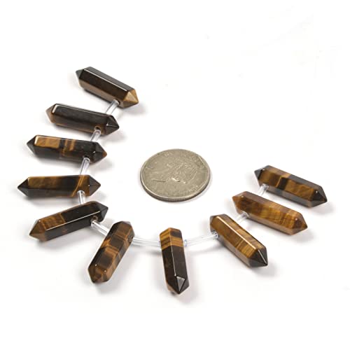 Yellow Tiger Eye 32mm Natural Gemstone Hexagonal Wand Jewelry Making Crystal Pointed Chakra Reiki Healing Beads 2mm Hole Drilled(Pack of 10) - color: Yellow Tiger Eye
