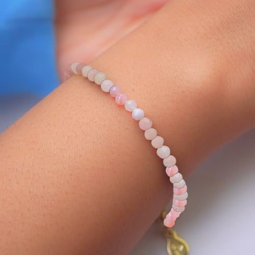 Faceted Bracelet for Women, Certified 925 Sterling Silver with 18K Gold Vermeil Healing Crystal Bracelets for Women - Crystals and Healing Stone Bracelet Women Jewelry for Gift - color: Pink opal