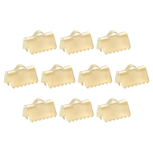 uxcell 30Pcs Ribbon End Crimp Clamps, 10.5mm Pinch Cord End Clasps Stainless Steel Curled Bead Clasp for Ribbon Lace Bookmark Ends Keychain DIY Making, Gold - size: 10.5mm