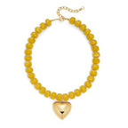Gold Heart Pendant Necklaces for Women Colorful Acrylic Resin Beaded Choker Necklace Fashion Chunky Statement Beaded Heart Necklace - color: Yellow