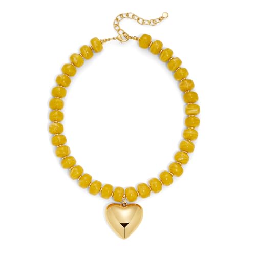 Gold Heart Pendant Necklaces for Women Colorful Acrylic Resin Beaded Choker Necklace Fashion Chunky Statement Beaded Heart Necklace - color: Yellow