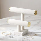 Coward 2 Tier Bracelet Holder Stand, Necklace Bangle Bracelet Watch Display Rack, Jewelry Hairband Scrunchie Organizer Storage Tower for Women (Beige Velvet) - color: Beige