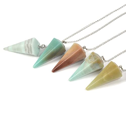 Justinstones Natural Multi-Color Amazonite Gemstone Rock Crystal Hexagonal Pointed Reiki Chakra Pendant Pendulum - color: Multi-Color Amazonite