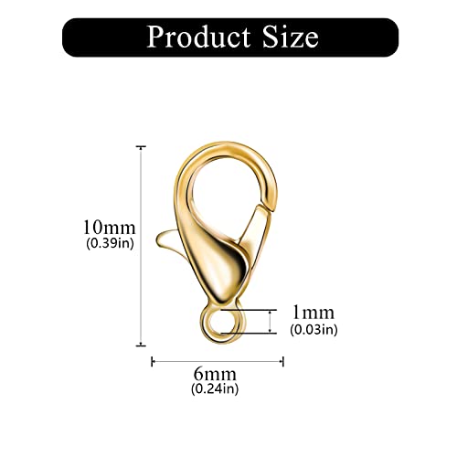 100 Pieces 10x5mm Gold Lobster Clasp Set Lobster Claw Clasps for Jewelry Making and Bracelets for DIY Craft Earring Necklace Bracelet Pendant Choker Jewelry Making Findings and Key Ring Chain - color: Gold, size: 10x5mm(100pcs)