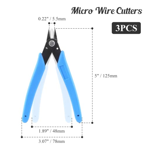 Bivethoi 3pcs Micro Wire Cutters Flush Cut Snips, Small Diagonal Cutters 3D Printer Filament Pliers Tool, Mini Tiny Nippers Zip Tie Cutters for Jewelry Making Model (5 Inch, Light Blue) - color: Light Blue