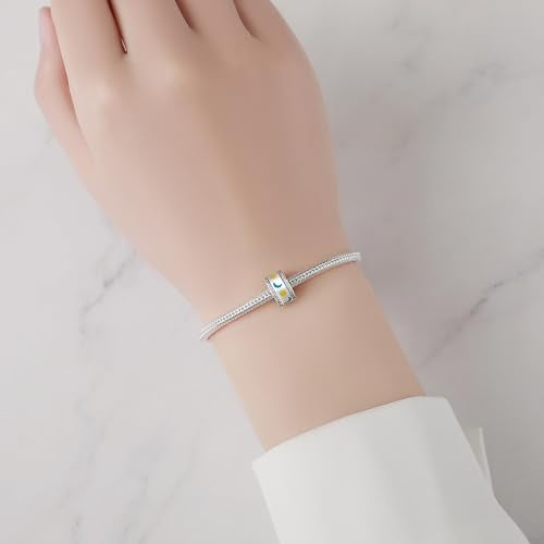 Spacer Stopper Beads for Bracelets & Necklaces, 925 Sterling Silver Beads | Smooth & Pave Cubic Zirconia (White, Blue, 18K Gold Plated) | Anti-Slide Separator Charms S925 Women Jewelry - color: Luminous Stars And Moon-Bead Charms