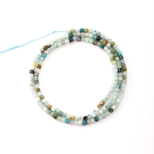 Faceted Natural Amazonite 2-3mm Cube Square Loose Beads Gemstone Small Loose Beads Healing Crystal Energy Stone for DIY Jewelry Making 15" - color: Amazonite2