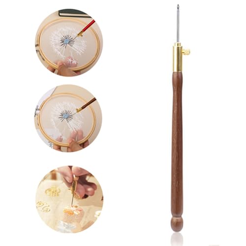 Tambour Hook with 3 Needles Wood Handle Embroidery Crochet Hook Kit for Beading Sequins DIY Sewing Accessories Needlework Tool Set Chain Stitch Embroidery Fabric Crafts Brown - color: Brown