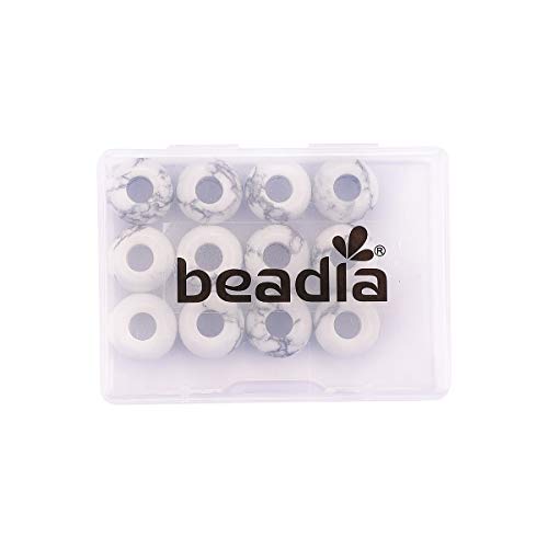 BEADIA Natural White Howlite Rondelle Stone with Large Hole (5.5mm) Loose Semi Gemstone Beads for Jewelry Making 14mmx7.5mm 12pcs - color: White Howlite, size: 14mm x 7.5mm