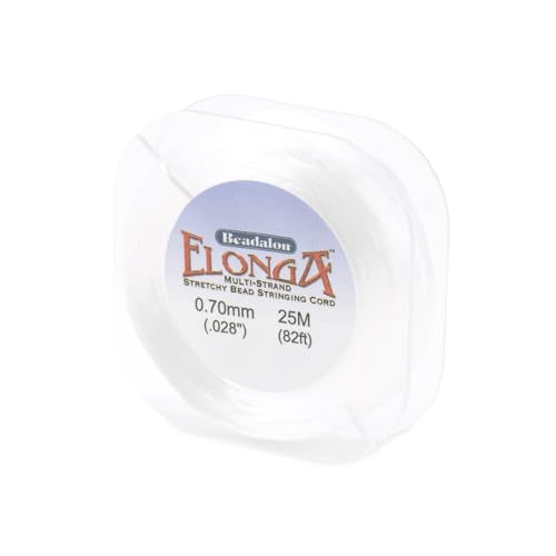 Beadalon Elonga Elastic String for Bracelets 0.7mm 25m White Jewelry Making Cord Strong Stretch Recovery Secure Knots Durable Multi Fiber Fits Most Beads Ideal for DIY and Small Business - style: White, 0.7 mm, 25 m