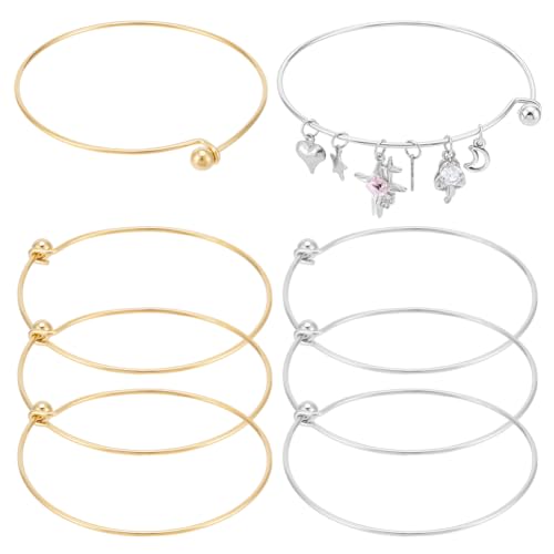 UNICRAFTALE 6Pcs 2 Colors Expandable Blank Bangle Bracelet Stainless Steel Adjustable Wire Bracelets Metal Wire Blank Bangles for DIY Bracelets Jewelry Making Holiday Day Gifts