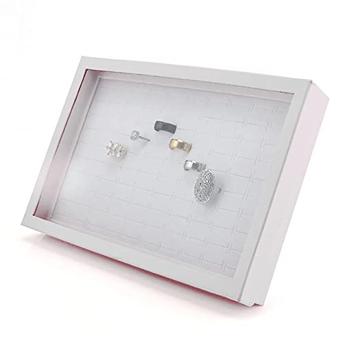 ZLY Jewelry Rings Display Tray Velvet 100 Slot Case Box Jewelry Storage Box (White) - color: White