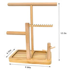 Solid Wood Jewelry Tower Organizer - 3-Tier Tree Holder Stand with 11 Earring Holes, 2 T-bar for bracelets Necklace or watches, Ring Tree & Display Tray (natural wood) - color: natural wood