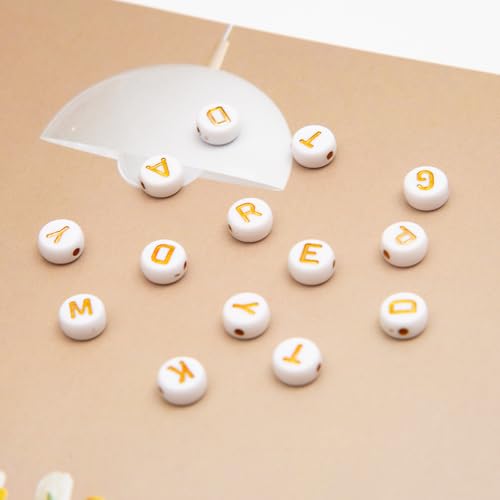 1000pcs 4x7mm Letter Beads, Acrylic Alphabet Beads A-Z Round Letter Beads for Friendship Bracelets Necklaces DIY Crafts Gifts Jewelry Making (White Gold) - color: White