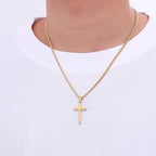 Fiusem Easter Basket Stuffers Cross Necklace for Men and Women, 14K Gold Plated Mens Cross Necklaces with 3.5mm Cuban Chain, Stainless Steel Pendant Chain 16-24 Inches - size: 16 Inches, style: Small gold cross:1.2"*0.75"