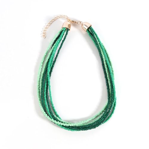 Multilayer Seed Beaded Necklaces for Women Bohemian Bead Choker Necklace Statement Layered Bead Necklaces Summer Jewelry Gift - color: Green