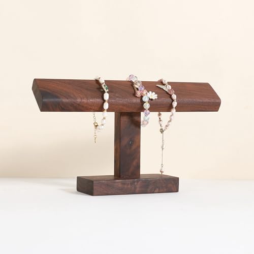 GemeShou walnut bracelet organizer holder for selling, wooden watch display T bar stand for selling, bracelet storage shelf for boutique store【Bracelet stand-High】 - color: Brown, size: High