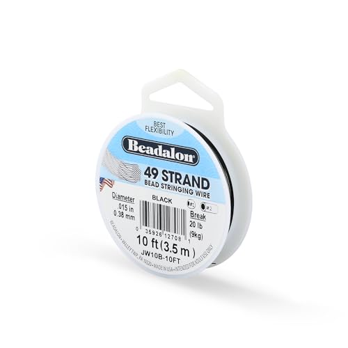 Beadalon 49 Strand Stainless Steel Bead Stringing Wire, .015 in / 0.38 mm, Black, 10 ft / 3.1 m - color: Black, style: .015 in / 0.38 mm, 10 ft / 3.1 m