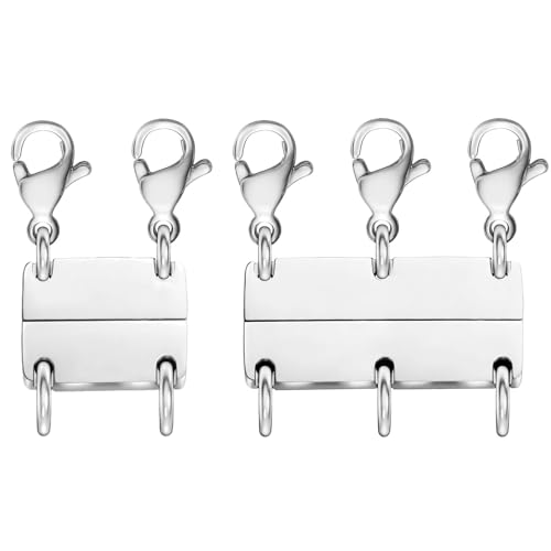 OHINGLT Multi Necklace Layering Clasp, Silver Necklace Separator for Layering, Strong Magnetic Clasps Jewelry Connectors for Layered Look - color: 2Pcs | Double Silver+ Triple Silver