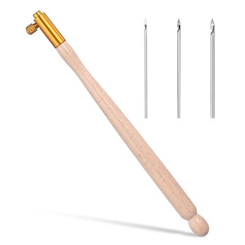 Tambour Embroidery Micro Crochet Hook Wood Handle with 3 Needles Tambour Crochet Hooks Embroidery Kit Beads Latch Beaded Needle French Drum Hooks for Sequin Beading Knitting DIY Sewing