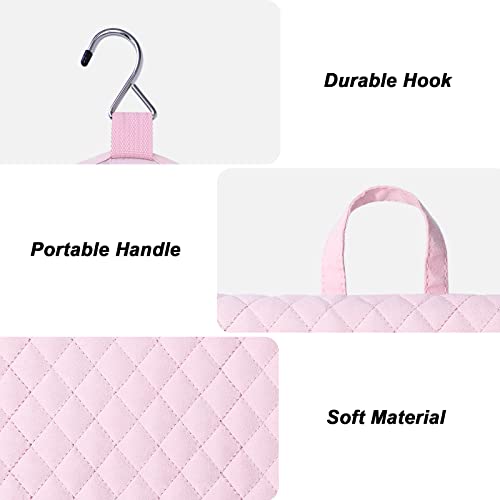 MOSISO Hanging Travel Jewelry Organizer Case, Foldable Portable Jewelry Organizer Bag with Hook & Handle for Necklace, Earrings, Rings, Bracelets and Daily Jewelries Carrying, Pink