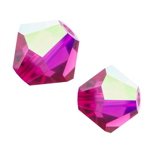 100pcs Authentic Preciosa 3mm (0.12 Inch) Small Faceted Bicone Crystal Loose Beads Fuchsia AB Compatible with Swarovski Elements Crystals for Jewelry Making Pre-B362 - color: Fuchsia AB, size: 3mm (0.12 Inch) - 100pcs