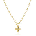 Bheop Chunky Cross Necklace for Women Trendy 14K Gold Silver Layered Statement Cross Pendant Charm Necklace Waterproof Paperclip Herringbone Snake Choker Chain Christian Jewelry Set Gift Non Tarnish - style: GD-Toggle Necklace（1 inch Pendant)