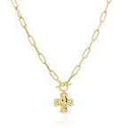 Bheop Chunky Cross Necklace for Women Trendy 14K Gold Silver Layered Statement Cross Pendant Charm Necklace Waterproof Paperclip Herringbone Snake Choker Chain Christian Jewelry Set Gift Non Tarnish - style: GD-Toggle Necklace（1 inch Pendant)