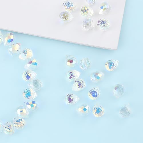 100PCS Crystal Glass Beads 8x10mm, Laser Iridescent Faceted Teardrop Shape Jewelry Beads Bulk for DIY Craft Necklace Bracelet Earring Making - color: AB Colors