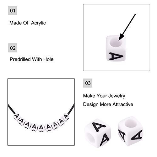 FASHEWELRY 300Pcs Cube White Acrylic Letter Beads 6x6mm Letter A Alphabet Beads for DIY Bracelet Necklace Jewelry Making - color: Letter A, size: 6x6x6mm