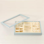 Dark Blue Jewelry Display Tray Ring Necklace Earring Bangle Organizer Multifunctional Storage Case for Jewelry Showcase (Long 3 Grids Tray(beige)) - color: 21-3 Gird Tray