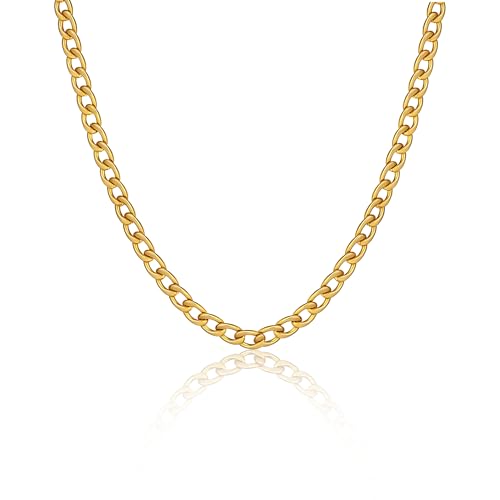 Silver Chain for Men Stainless Steel Men's Necklaces Chain Cool Diamond Cut Cuban Link Chain for Men Hip-Hop Jewelry 4mm/6mm 17/18/20/22/24/26 Inches - color: 4mm-gold, size: 16.7