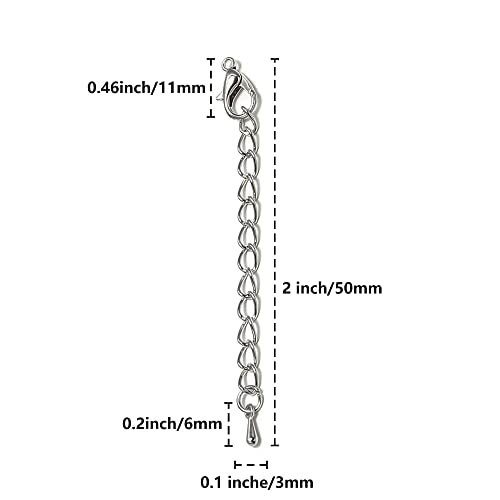 50 Pieces Silver Chain Extension, 2 Inch Stainless Steel Necklace Bracelet Extender, Pendant Anklet Extenders for Women, Jewelry Making With Durable Lobster Claw