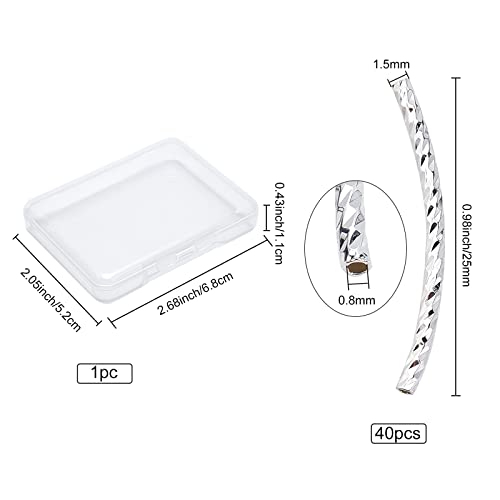 CREATCABIN 40Pcs Curved Tube Beads 925 Sterling Silver Plated Brass Sleek Noodle Bead Long Large Hole Spacer Connectors Bulk for DIY Jewelry Making Bracelets Necklaces Findings - color: Silver